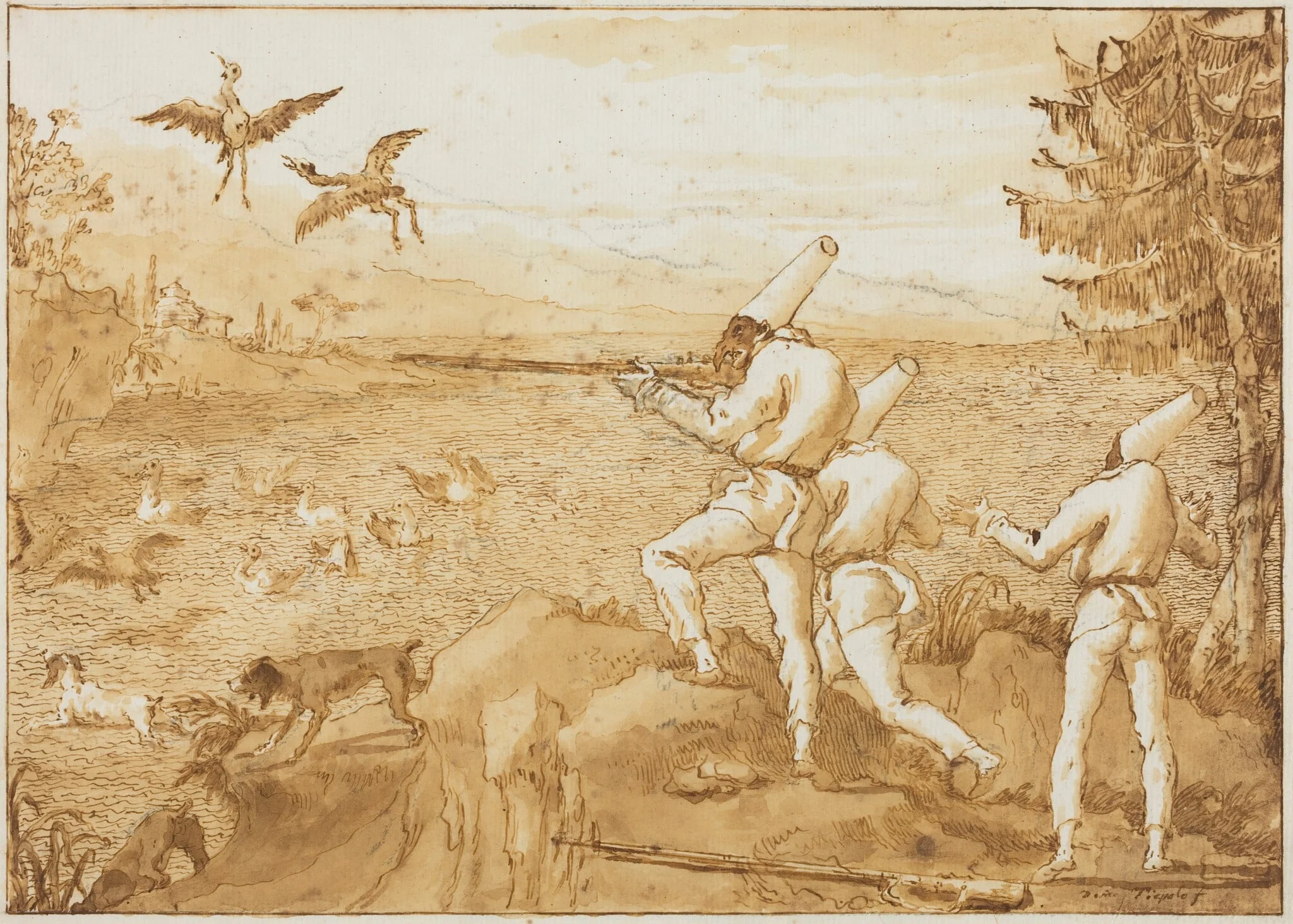 Punchinellos Hunting Waterfowl, detail