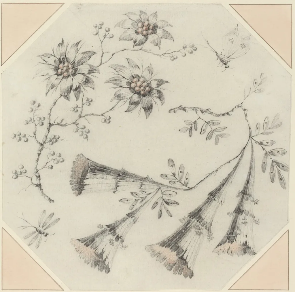 Trumpet Flowers and Daisies, by Jean-Baptiste Pillement, chalk, 1768