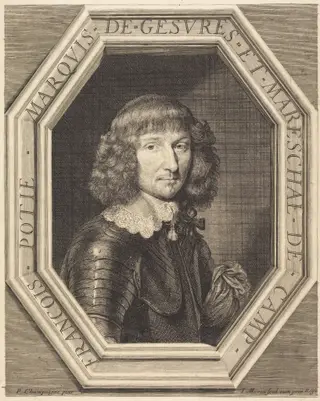 Francois Potier, marquis de Gevres, by Jean Morin, ink, 1625