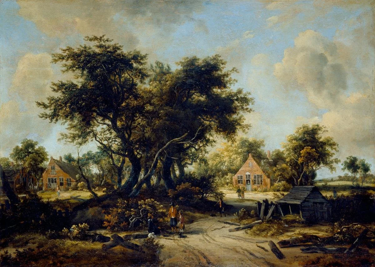 Bauernhäuser unter Bäumen, detail