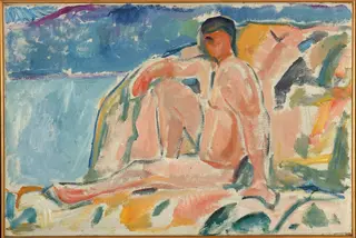 Naked Man on Rock, by Edvard Munch, oil, 1915