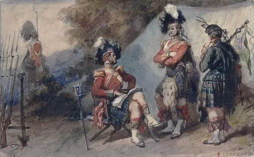 Officers at Cobham Camp, 1854, by Lami, watercolor, 1854