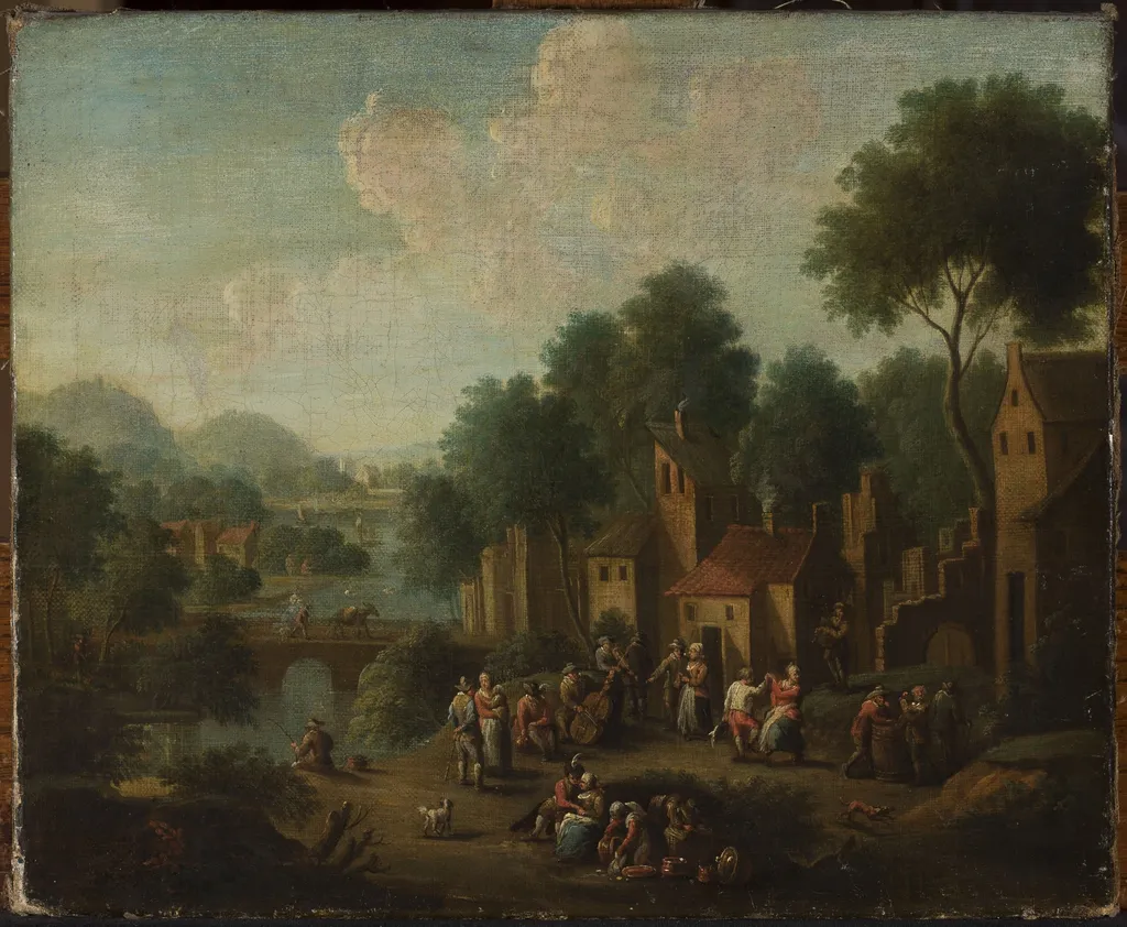 Landscape with peasants at play, by Franz de Paula Ferg, oil, 1724