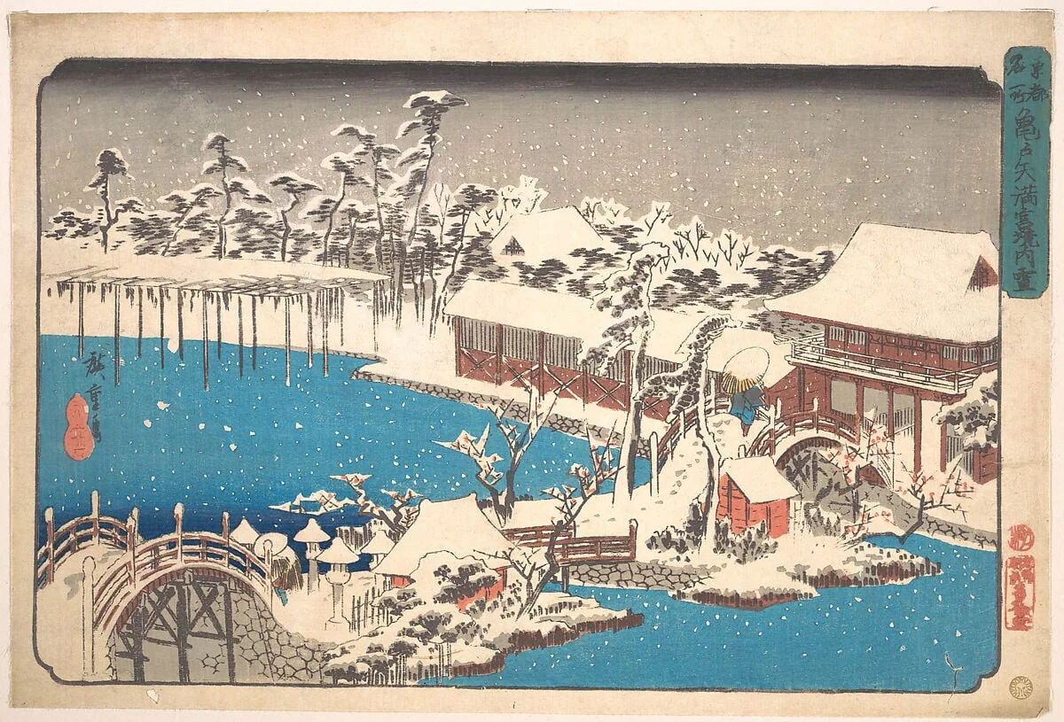 東都名所 亀戸天満宮境内雪|Kameido Tenmangu Keidai no Yuki, detail