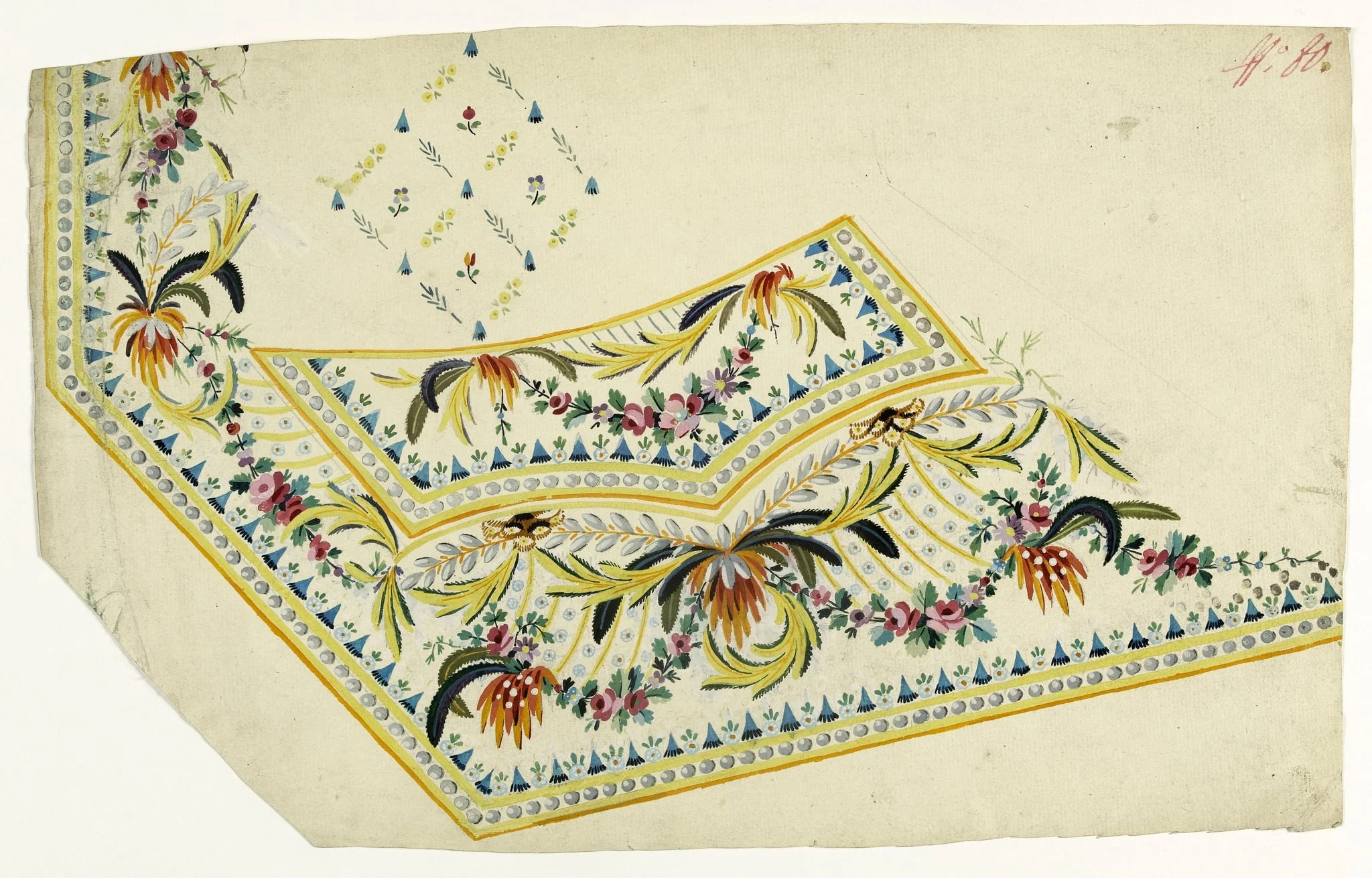 Gilet décor de perles, plumes et paillettes, projets de broderies de gilet, XVIIIème siècle, detail
