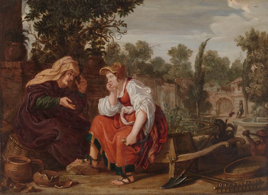 Vertumnus and Pomona, by Jan Tengnagel, oil, 1617
