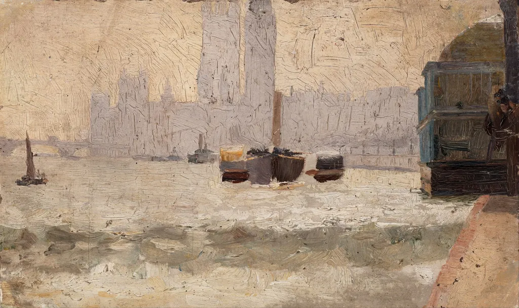 Fog, Thames Embankment, by Thomas Roberts, unspecified, 1892