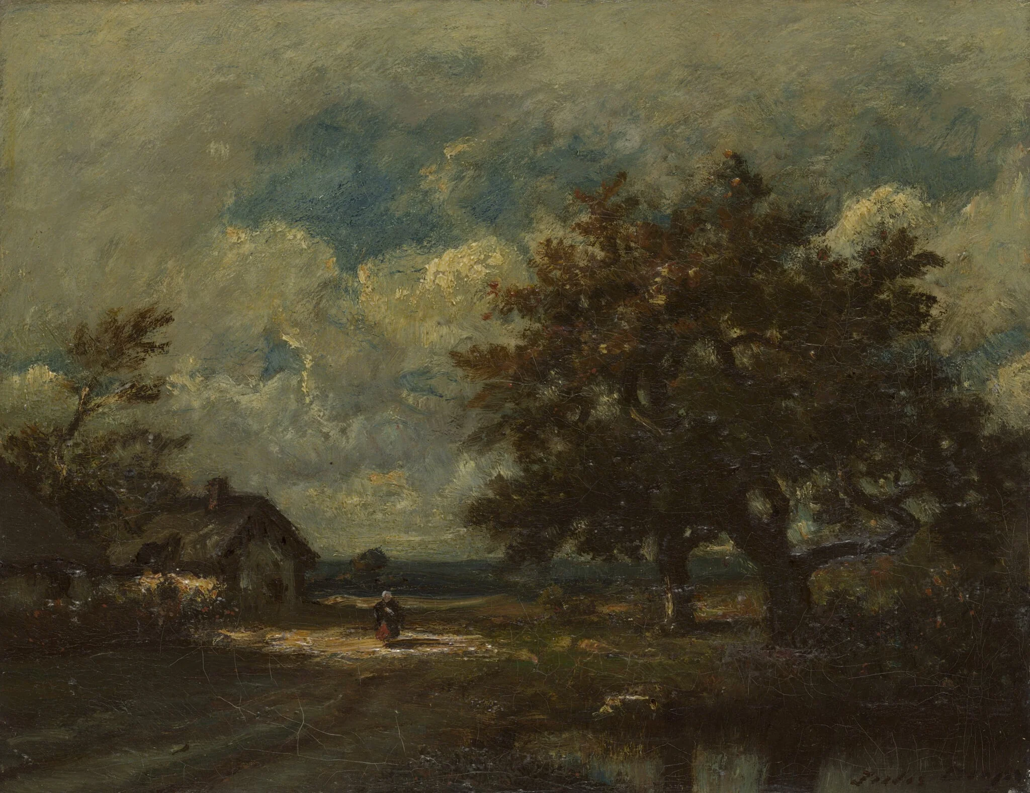 The Cottage by the Roadside, Stormy Sky, detail