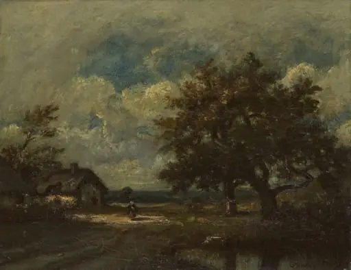 The Cottage by the Roadside, Stormy Sky, by Jules Dupré, oil, 1860