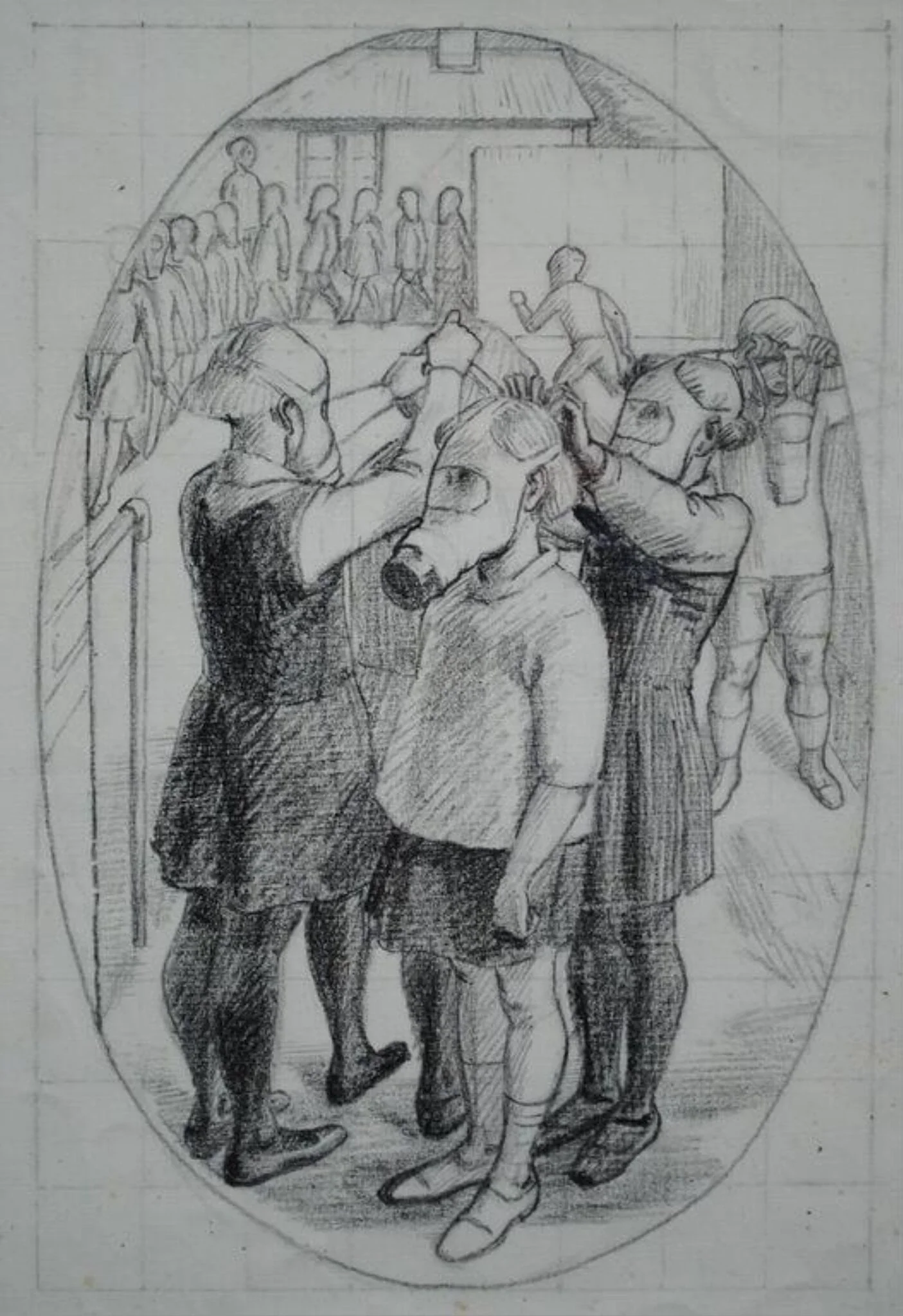 Children Learning to use Gas Masks, detail