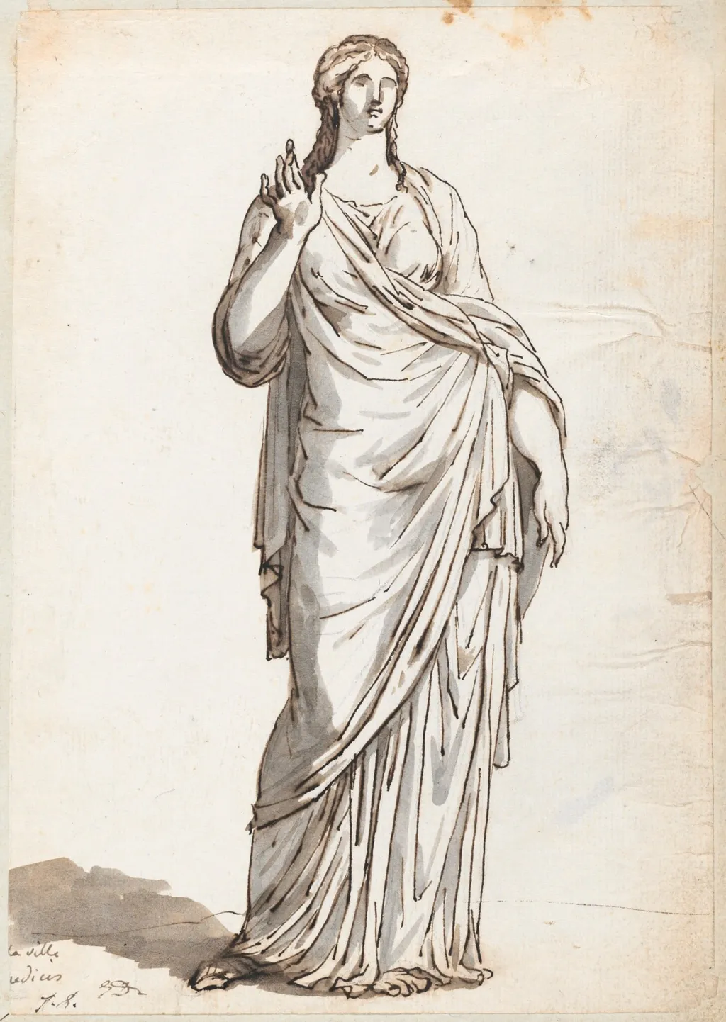 Woman with a Raised Hand, from the Villa Medici, by Jacques-Louis David, ink, 1778