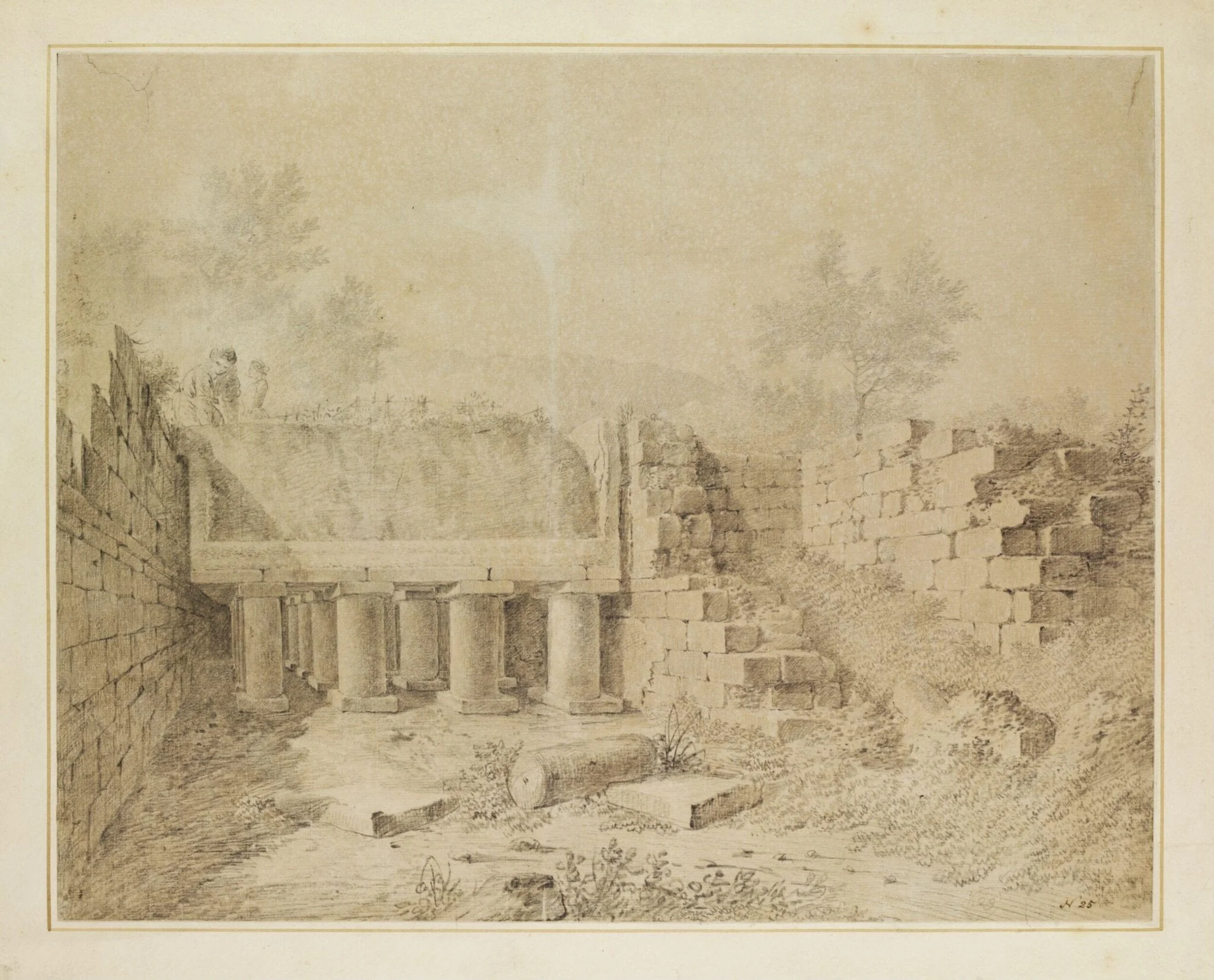 Figures among Classical Ruins, probably in Sicily, detail