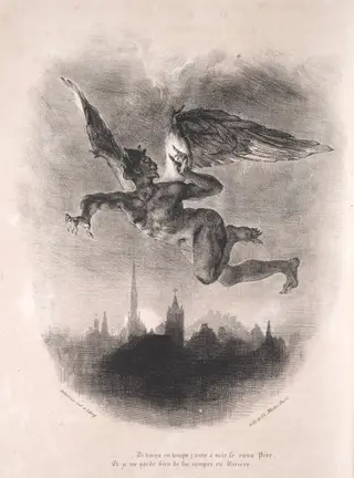 Illustrations for Faust:  Méphistophélés in the air, by Eugène Delacroix, 1828