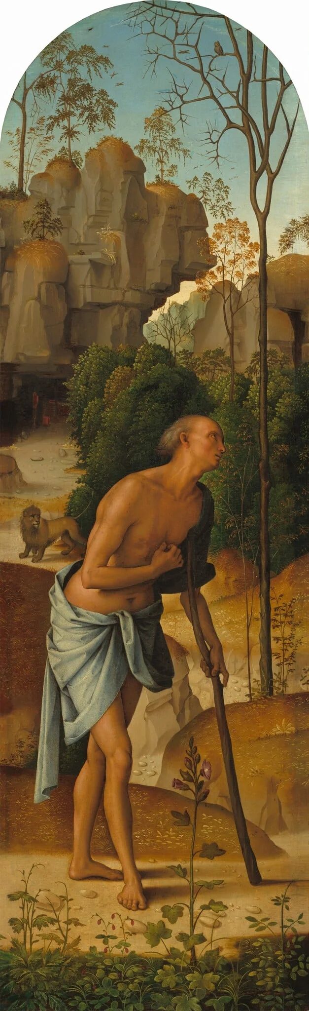 The Crucifixion with the Virgin, Saint John, Saint Jerome, and Saint Mary Magdalene [left panel], detail