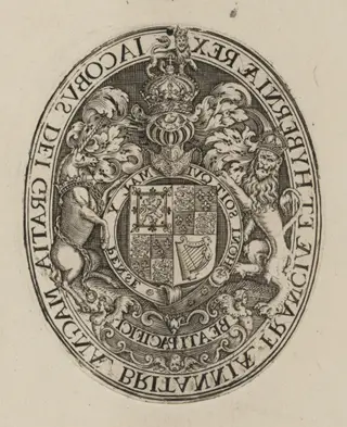 Shield of James I [bottom half], by Simon van de Passe, ink, 1621