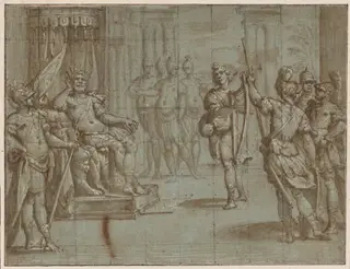 David Playing the Harp Before Saul, by Bernardo Castello, gouache, 1602