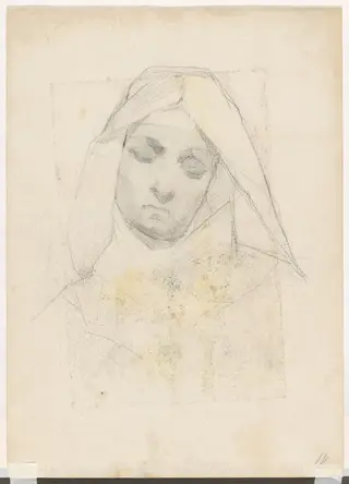 Head of a Nun, by Tito Lessi, graphite, 1896