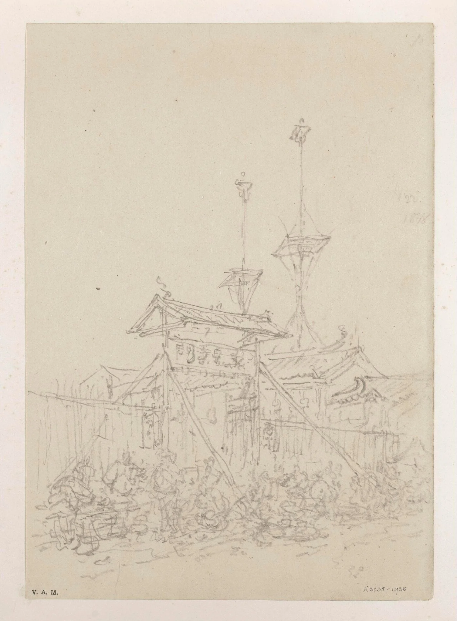 Market stalls by an entrance to a Chinese temple, Macau, detail