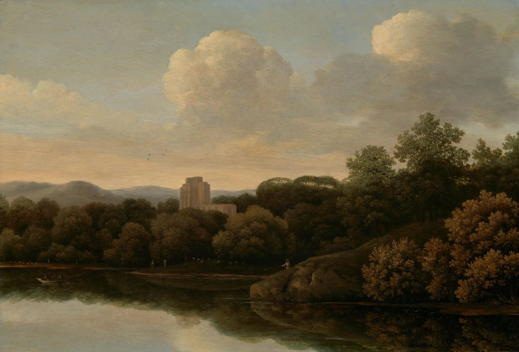 Wooded Landscape with River, detail