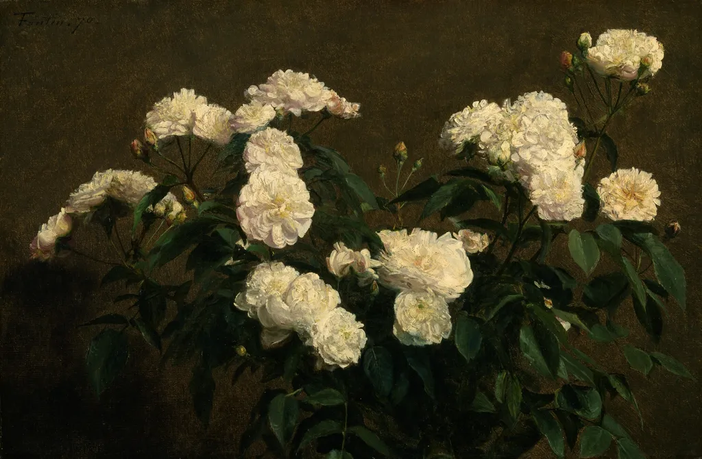 Still Life of White Roses, by Henri Fantin-Latour, oil, 1870