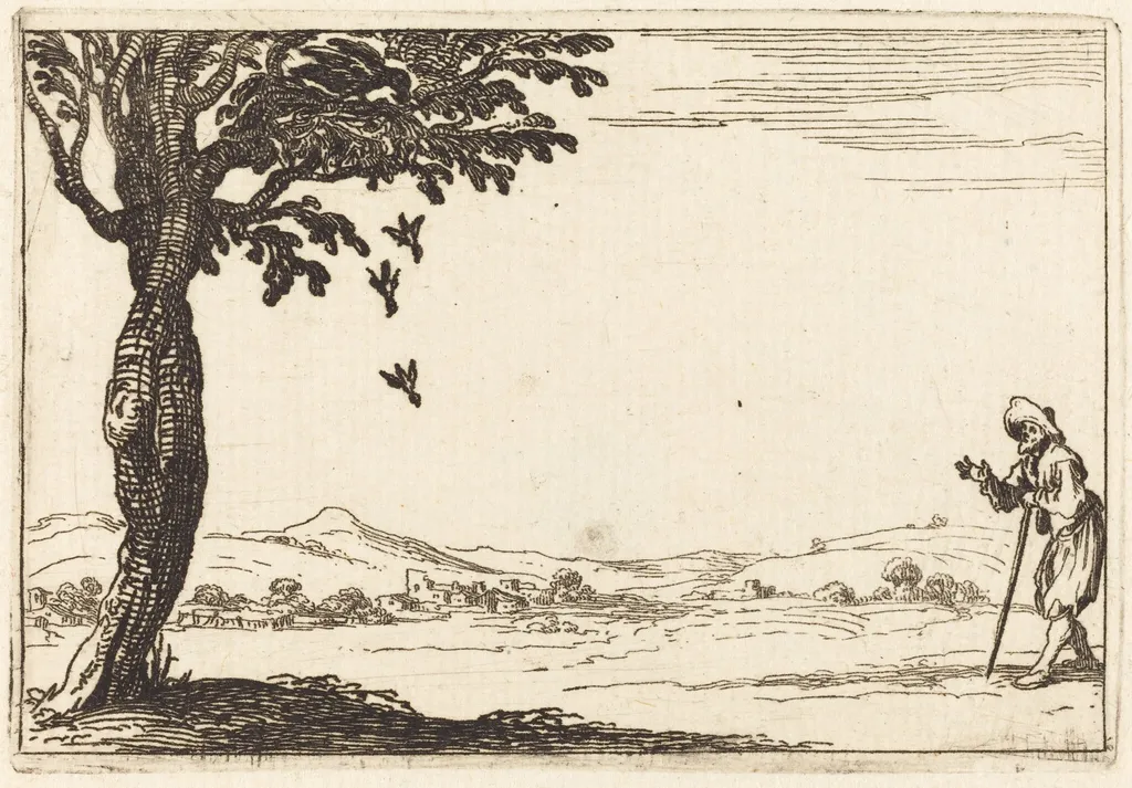 The Crow and her Young, by Jacques Callot, ink, 1628