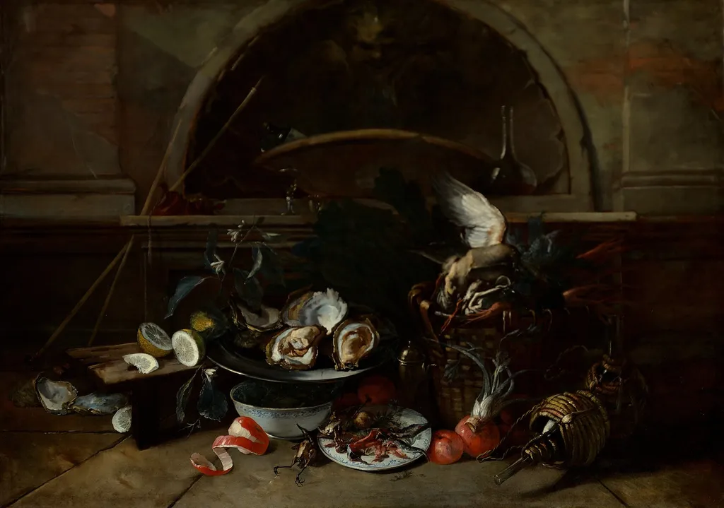 Still Life with Bottles and Oysters, by Nicola van Houbraken, oil, 1700