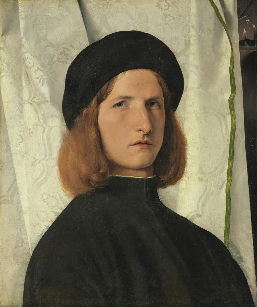 Portrait of a Young Man with a Lamp, by Lorenzo Lotto, oil, 1508