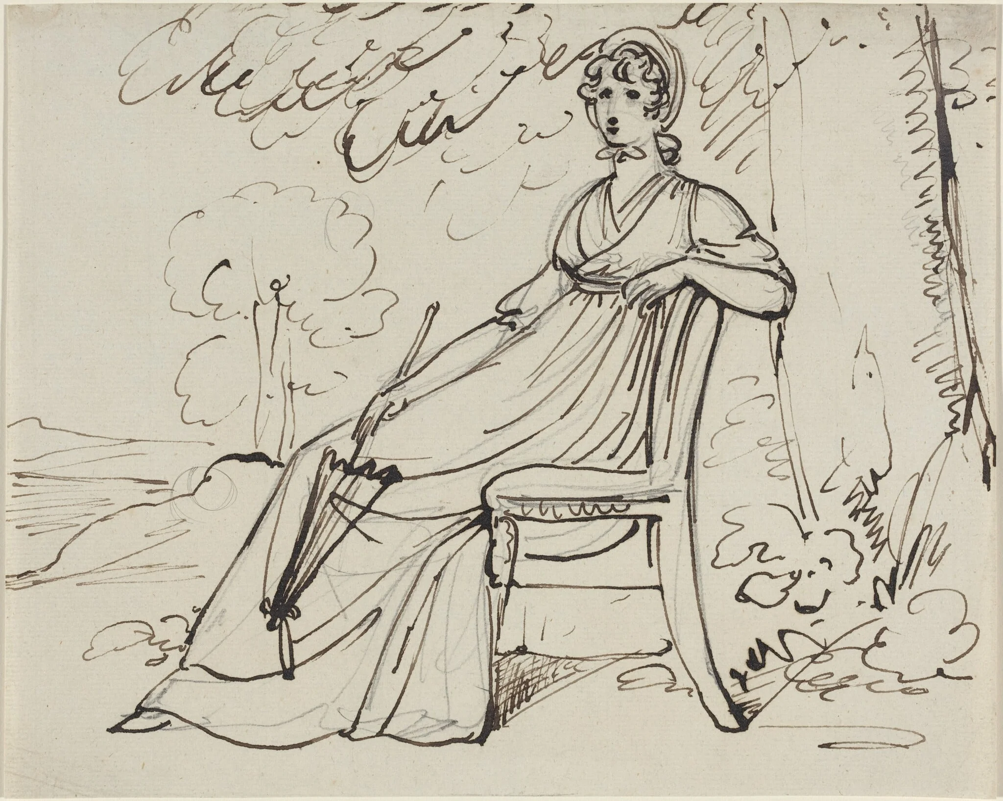 A Lady Seated with a Parasol, detail