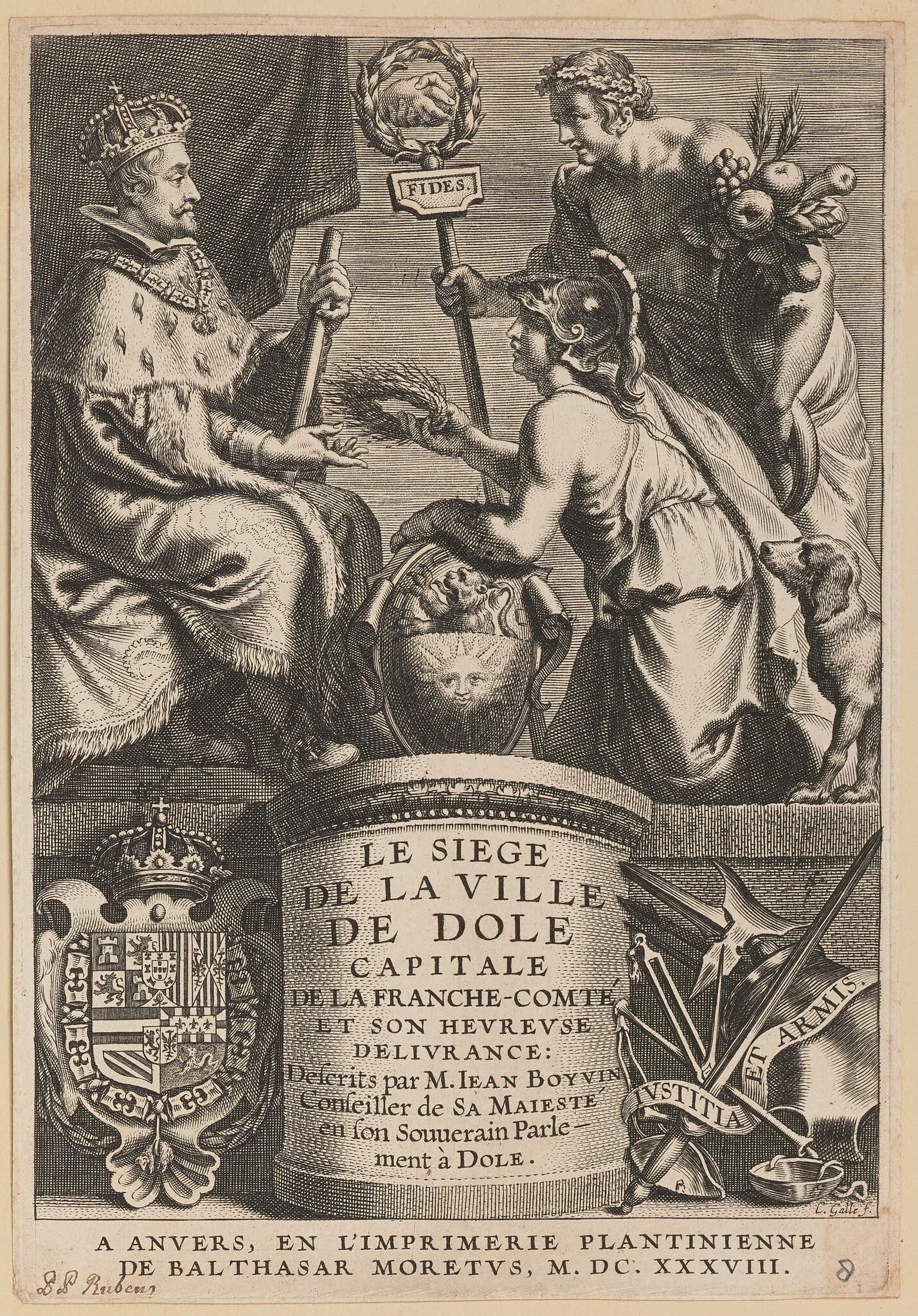 Title Page for Jean Boyvin, Le Siege de la Ville de Dole, detail