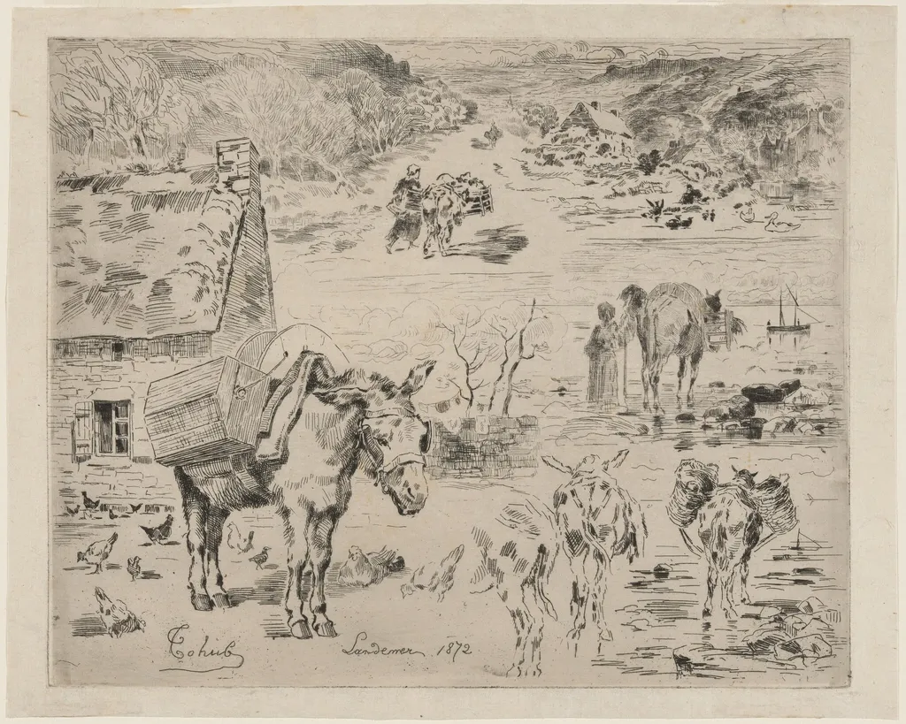 Feuillets d'album (Donkey Sketch), by Félix-Hilaire Buhot, ink, 1872