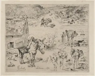 Feuillets d'album (Donkey Sketch), by Félix-Hilaire Buhot, ink, 1872