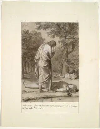 Aristomenes Mourning the Death of Socrates from the Bewitchment of Meroë (from Book 1 of Apuleius, "The Golden Ass"), by Antoine Denis Chaudet, 1795
