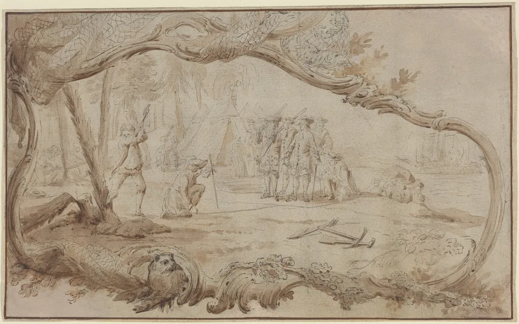 The Landing of the Dutch Expedition Party in New York, by Hubert François Gravelot, ink, 1736