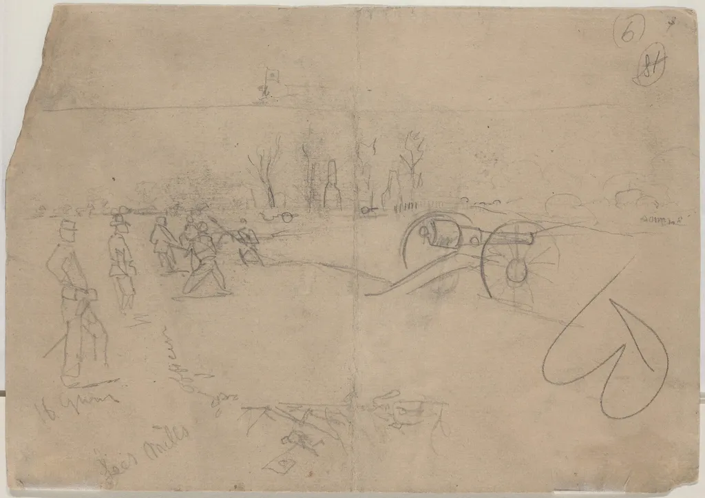 Soldiers and Cannon [verso], by Winslow Homer, graphite, 1862