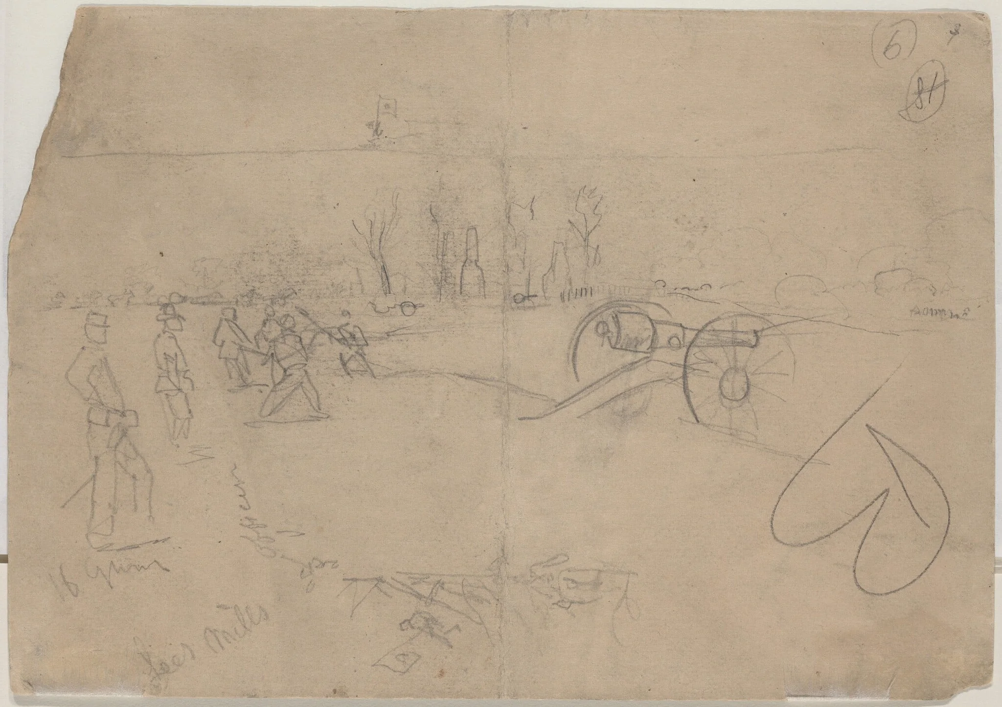 Soldiers and Cannon [verso], detail