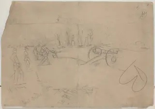 Soldiers and Cannon [verso], by Winslow Homer, graphite, 1862