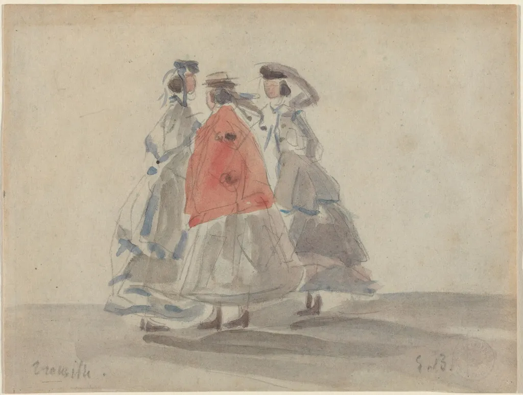 Three Women at Trouville, by Eugène Louis Boudin, graphite, 1865