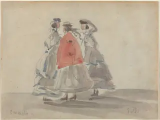 Three Women at Trouville, by Eugène Louis Boudin, graphite, 1865