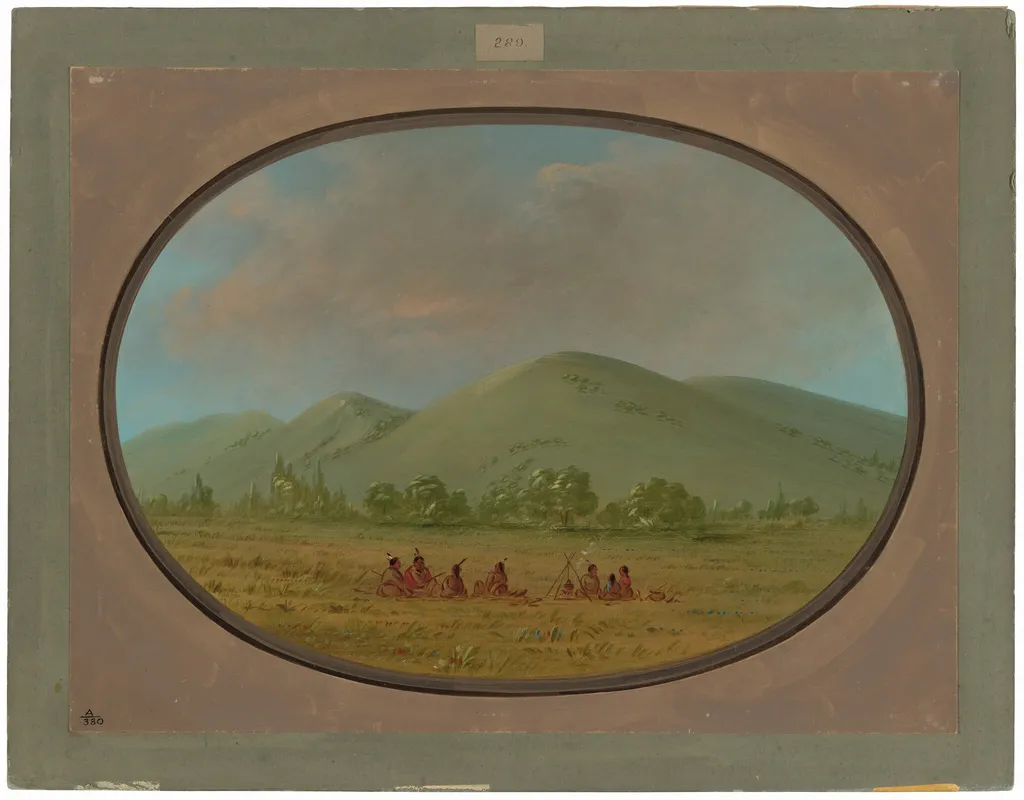 Nishnabotana Bluffs, Upper Missouri, by George Catlin, oil, 1865