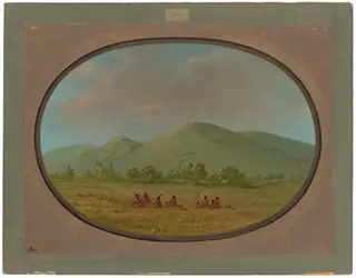 Nishnabotana Bluffs, Upper Missouri, by George Catlin, oil, 1865