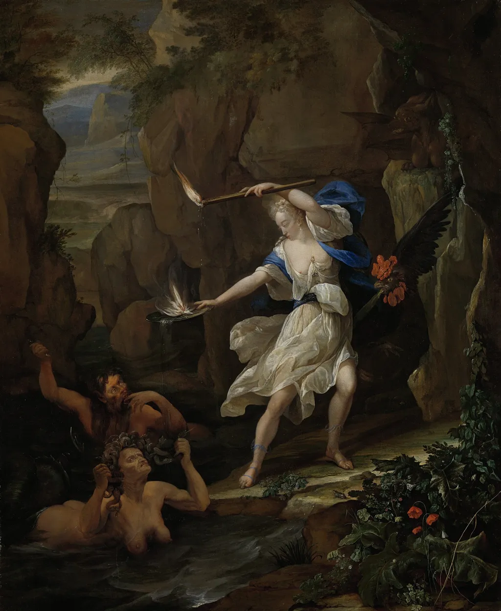Circe Punishes Glaucus by Turning Scylla into a Monster, by Eglon van der Neer, oil, 1698