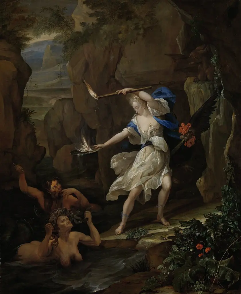 Circe Punishes Glaucus by Turning Scylla into a Monster, by Eglon van der Neer, oil, 1698