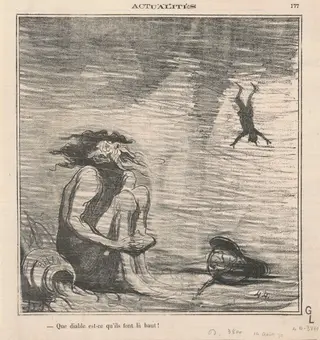 Que diable est-ce qu'ils font la-haut!, by Honoré Daumier, ink, 1870