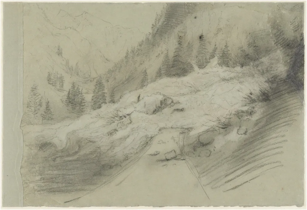 Avalanche in an Alpine Landscape, by Pierre Puvis de Chavannes, chalk, 1870