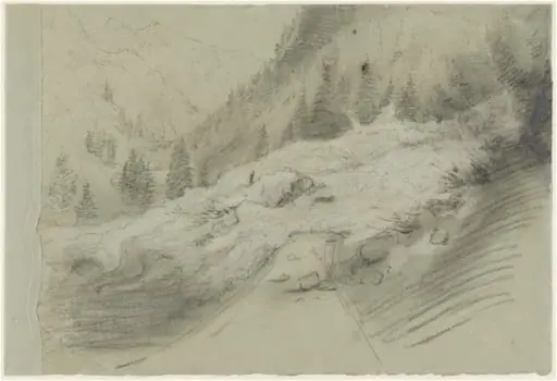 Avalanche in an Alpine Landscape, by Pierre Puvis de Chavannes, chalk, 1870