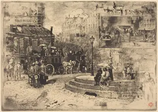 La Place Pigalle en 1878 (Place Pigalle in 1878), by Félix-Hilaire Buhot, ink, 1878