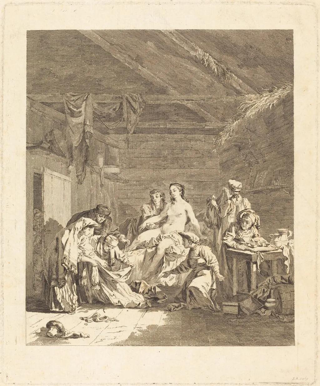 Le lever de la mariée russe (Custom of the Russians after the Marriage Ceremony and before the Wedding Feast), by Augustin de Saint-Aubin, ink, 1772