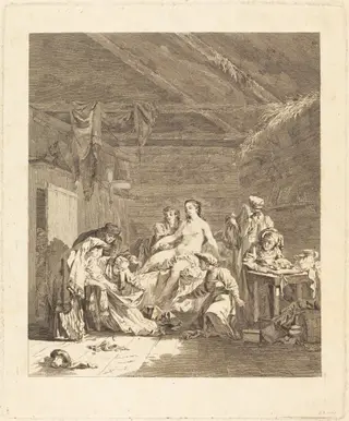 Le lever de la mariée russe (Custom of the Russians after the Marriage Ceremony and before the Wedding Feast), by Augustin de Saint-Aubin, ink, 1772