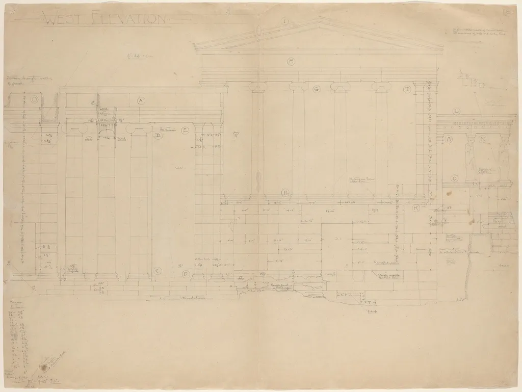The Erectheum, West Elevation [left half], by John Russell Pope, graphite, 1898