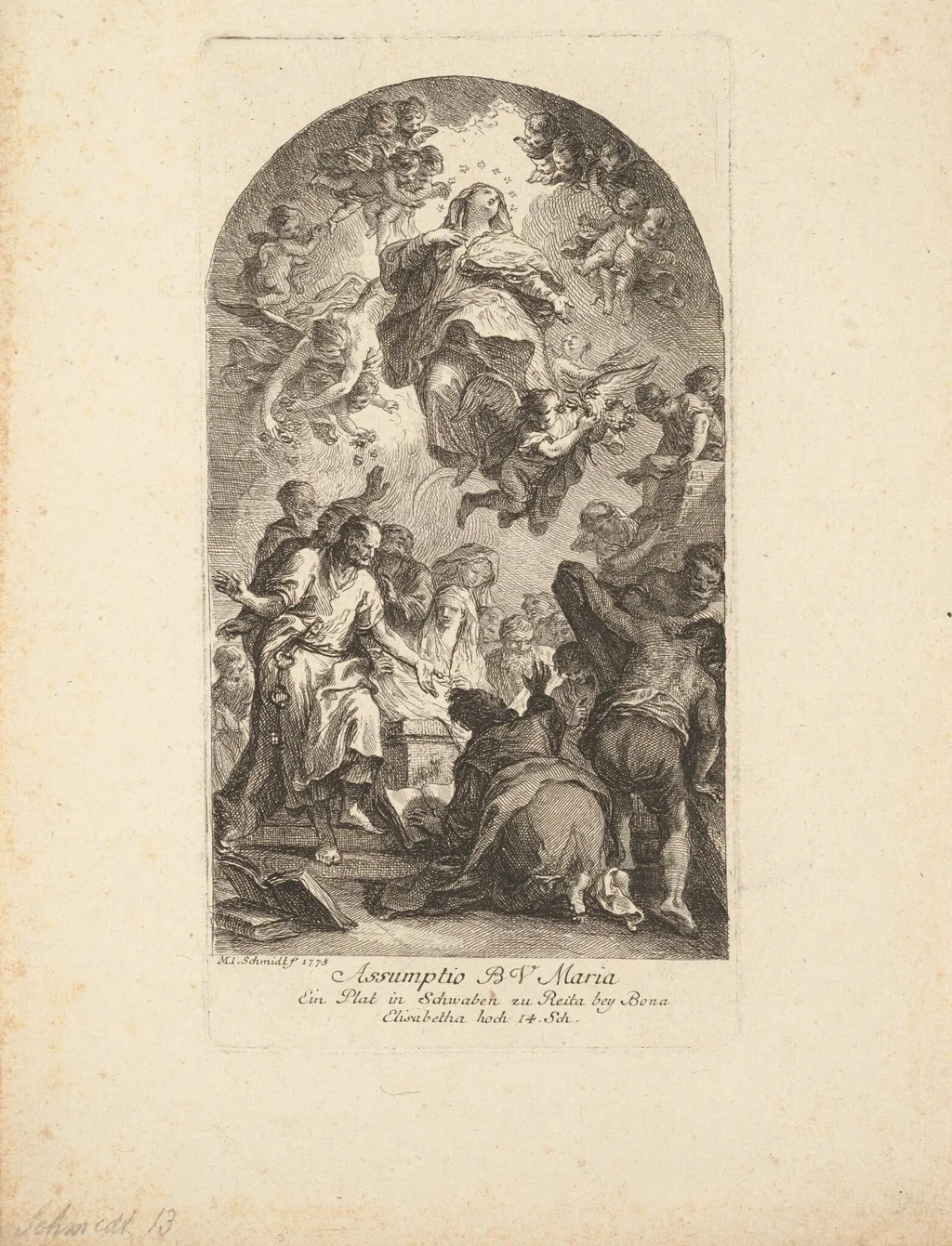 Assumption of the Virgin, by Martin Johann Schmidt, ink, 1775